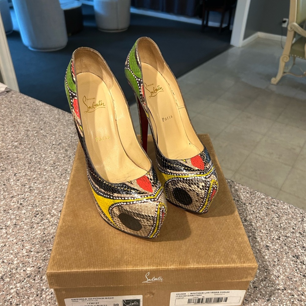 Christian Louboutin Python Daffodil Colorful Patterned Heels